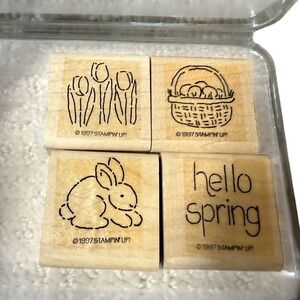 Stampin Up Hello Spring Bunny Tulips Easter Wood Rubber Stamps‎ Set